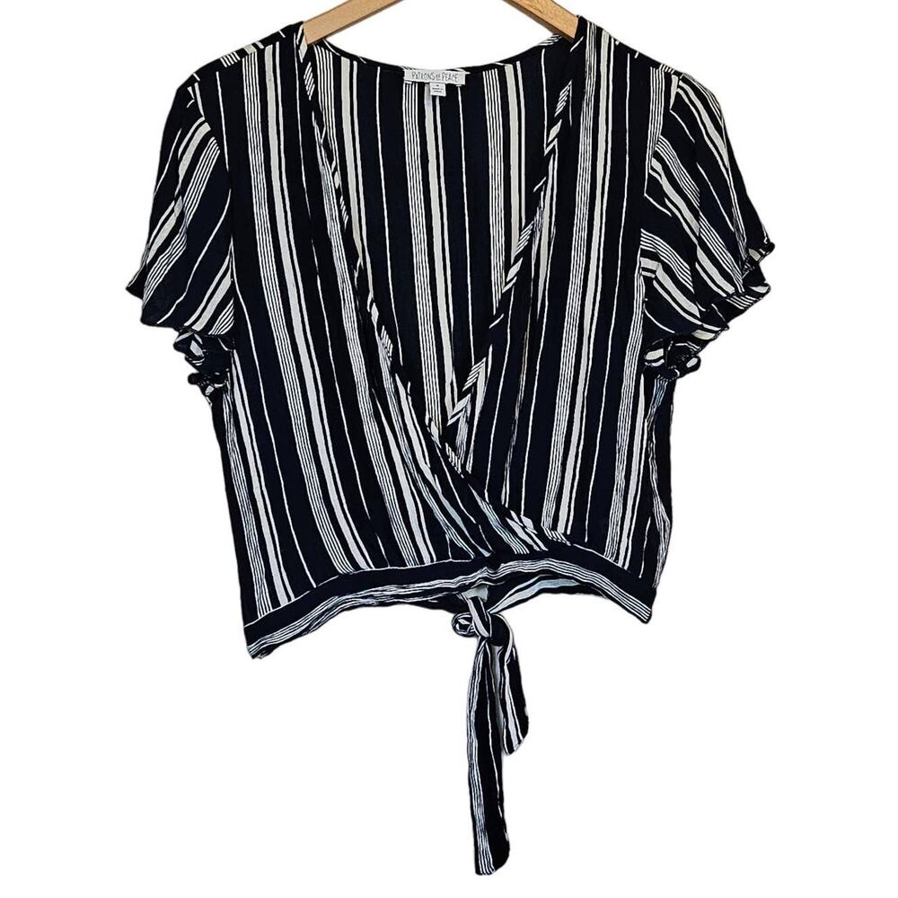 Patrons of Peace Black Striped Faux Wrap Crop Top Women's Small‎ Boho Festival